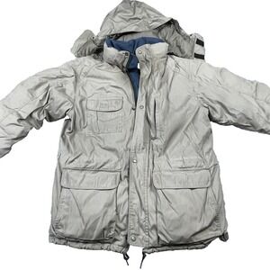 Vintage Eddie Bauer Jacket Mens Large Beige Goose Down Hooded Parka USA 90s